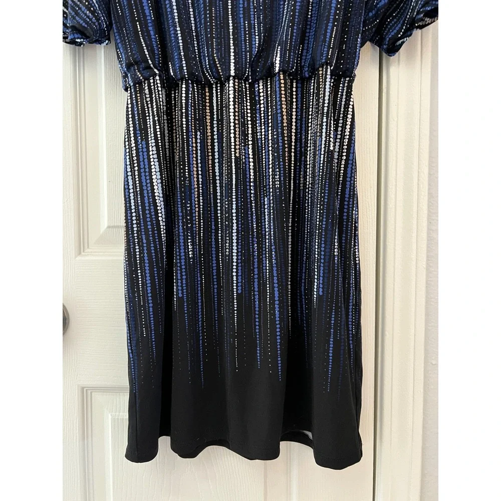 WHBM Blouson Mini Dress‎ Women's Medium Black Blue Sequin Stripe Cocktail Party